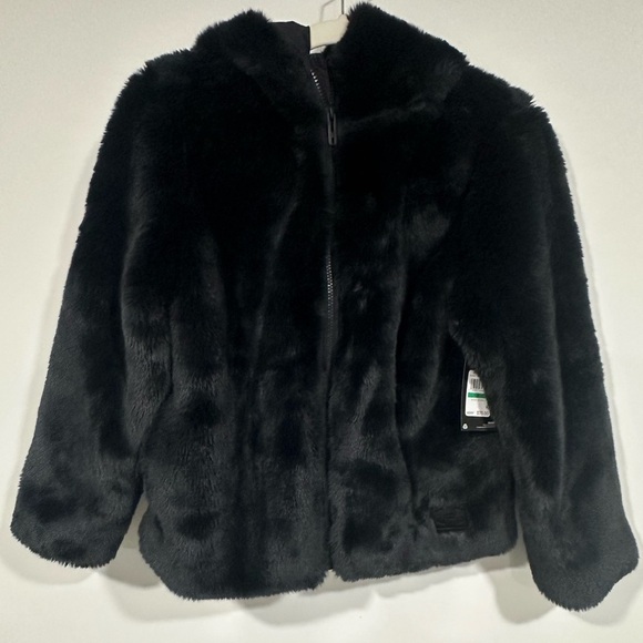 NWT Under Armour Cozy Faux Fur Hoodie Coat Jacket Black Girls Size Youth Large